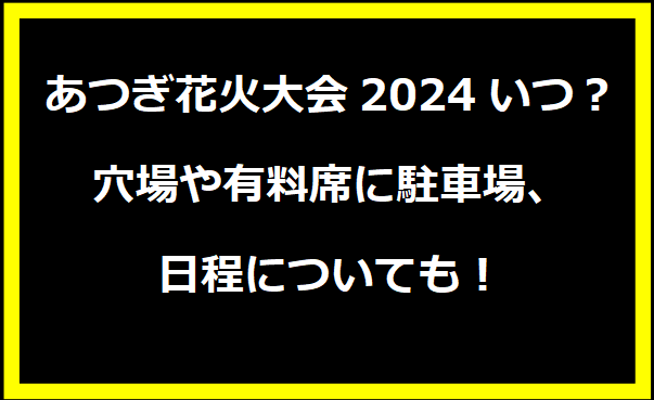 あつぎ花火大会2024いつ？穴場や有料席に駐車場、日程についても！